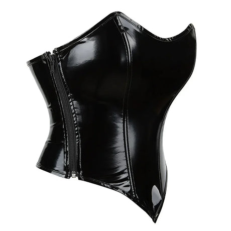 Black Shiny PVC Bustier Faux Leather Corset Crop Top Body Shaper Women Sexy Corselet Vest Plus Size