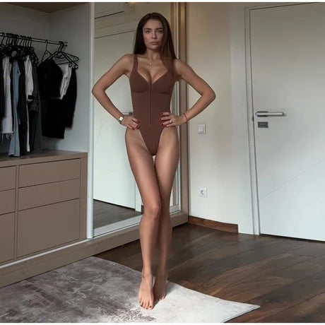 Sexy Tight Corsets Bodysuit For Women Deep V-neck Zippers Sleeveless Slimming Underwear 2026 New Lady Solid Backless Rompers