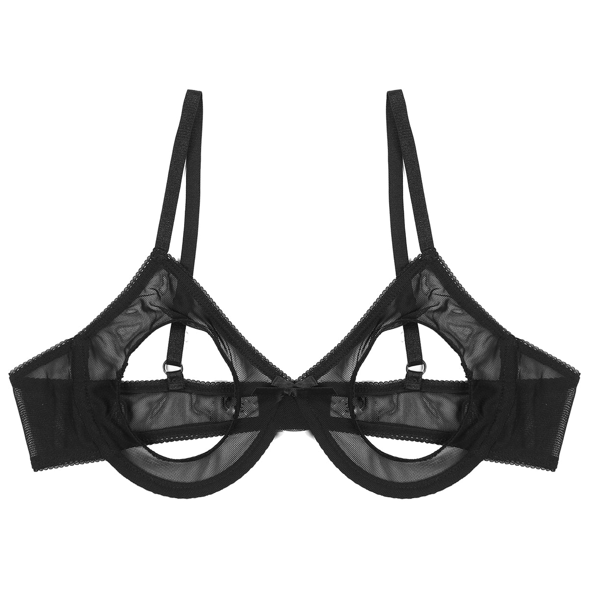 Women's Sheer Mesh Hollow Out Open Nipples Underwired Bra Tops Push Up Unlined Bralette Bra Sexy Brassiere Balconette Underwear