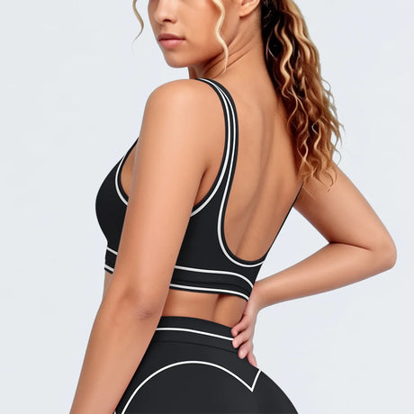 Women's Yoga Bra Vest Fitness Tank Running Workout Gym Top Push Up Padded Soft Slim Contrast Piping Racerback Sports Underwear