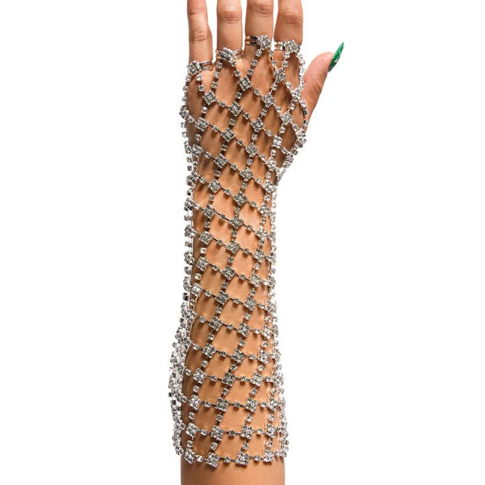 Stonefans Long Mesh Bracelet Women Luxury Performance Charm Fashion Ring Arm Chain Jewelry Hand Accessory Wedding Dangle Party