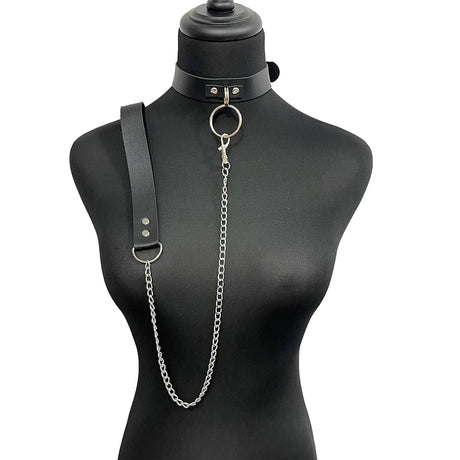 Women Sexy Mask Half Face Cosplay Leather Mask Party Mask Chain Harness Necklace Masquerade Ball Fancy Masks Punk Collar BDSM