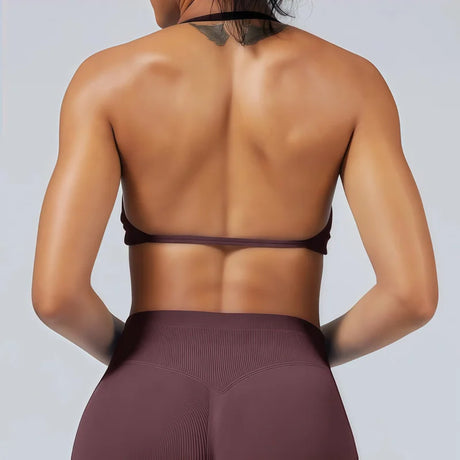 HISTELLO Strappy Bra Women Seamless Gym Underwear High Support Halter Sexy Sports Pilates Clothing Push-up Yoga Workout Tank Top