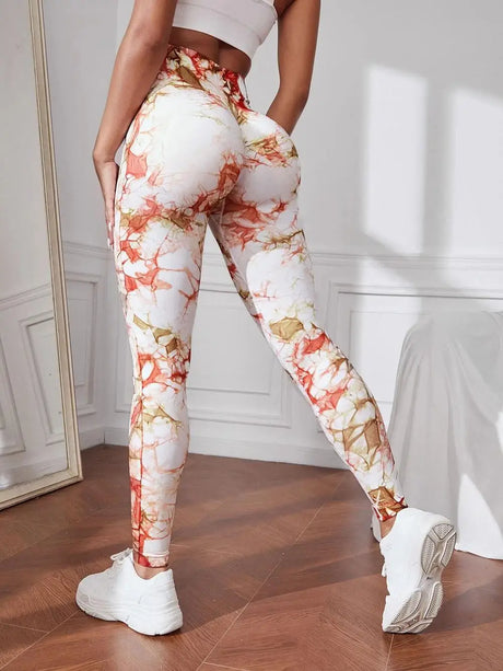 Hip Liftting Seamless Fitness Yoga Leggings Tie Dye Exercise Tights For Women Tummy Control High Waist Workout Pants