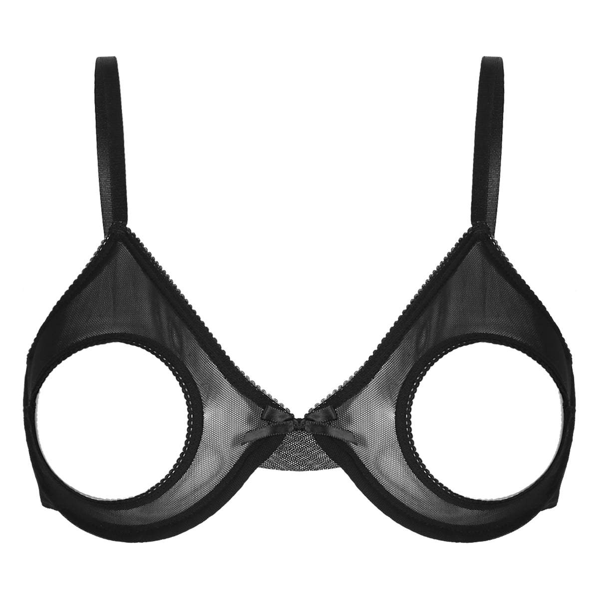 Women's Sheer Mesh Hollow Out Open Nipples Underwired Bra Tops Push Up Unlined Bralette Bra Sexy Brassiere Balconette Underwear