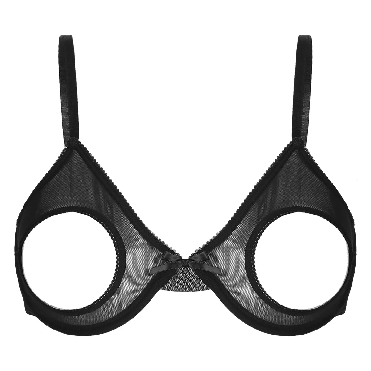 Women's Sheer Mesh Hollow Out Open Nipples Underwired Bra Tops Push Up Unlined Bralette Bra Sexy Brassiere Balconette Underwear