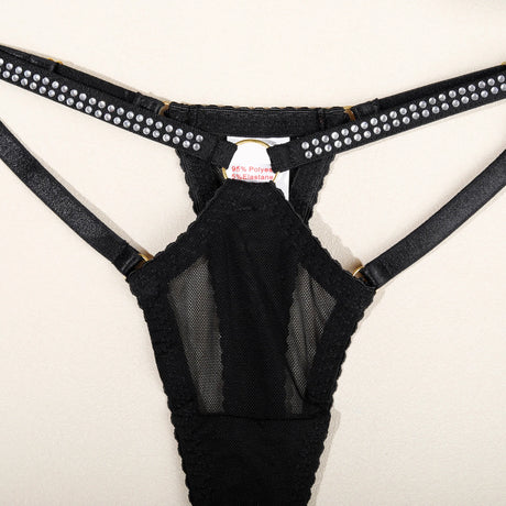 Hollow Out Lingerie Set Women Sexy Push Up Underwired Diamond Patchwork Bra Brief Underwear Set Black Bandage Garter Erotic Suit
