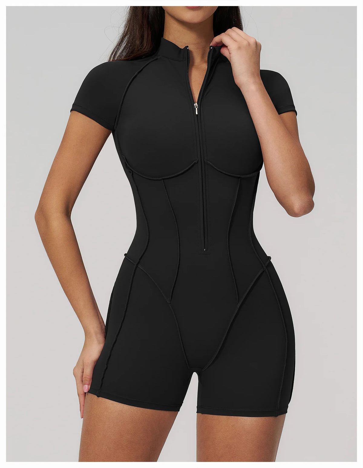 2026 Yoga Bodysuit Short Sleeves Women Tracksuits Gym Zipper Jumpsuits Sports Workout Rompers Fitness One-piece Suit Activewear
