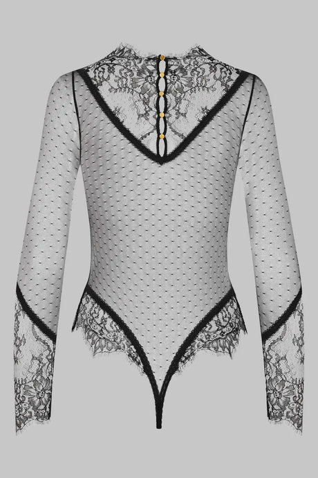 Tornova Erotic Bodysuit Sexy See-through Lace Jumpsuit Black V-neck Long-sleeved Sexy Cute Lingerie Set Tempting Pure Lust Style