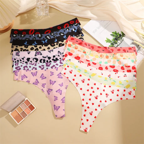 FINETOO 4Pcs Ultra Soft Underwear For Women Sexy Graphic Print Seamless Thongs Female Stretch Leopard G Strings Comfort Lingerie