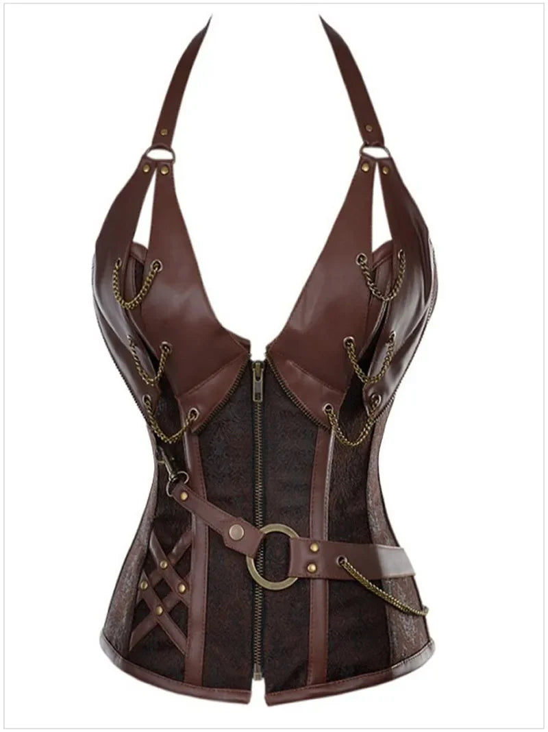 Sapubonva steampunk clothing women plus size corset burlesque clubwear steel boned corset overbust black brown corset gothic 6xl