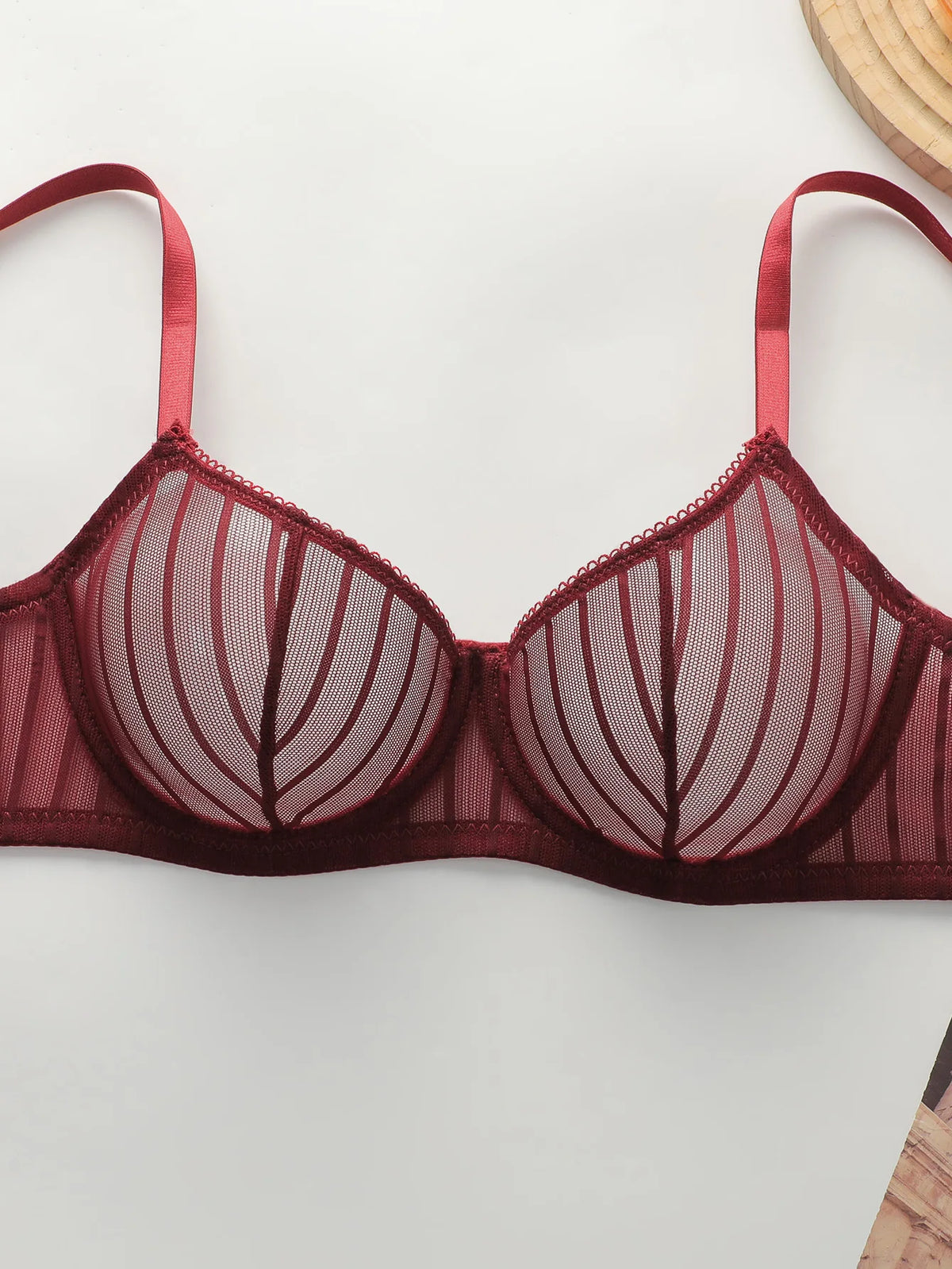 Fashion Stripes Style Lace Lingerie Set Ultra-Thin Red Lace Bra & Thong Sexy Ultra-Thin Underwear Set Ideal Gift for Her MR2864