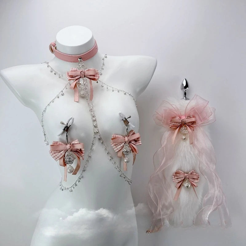 New Erotic Nipple Clamps Pink Collar Bell Body Chain Glowing Fox Tail Butt Plugs BDSM Training Sexy Accessories Adult Sex Toys