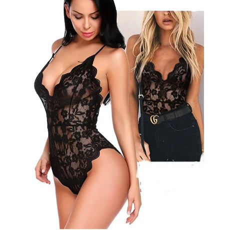 Sexy Plus Size Lingerie Suspenders Multi-color Dark V Transparent Lace Onesie Lace Bodysuit Porno Costume Sexy Women Open