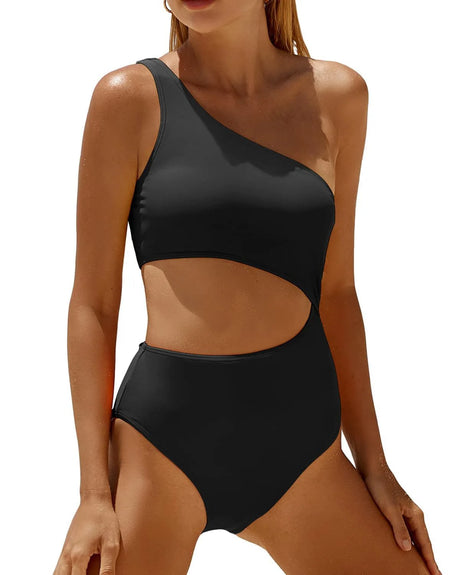 Vzvn 2026 New Women Swimwear Female Padded Bather Bathing Suit Swim Colors Cut Out One Shoulder Splicing One Piece Swimsuit