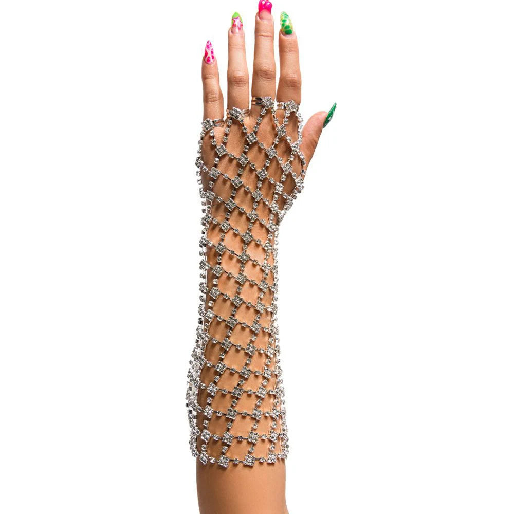 Stonefans Long Mesh Bracelet Women Luxury Performance Charm Fashion Ring Arm Chain Jewelry Hand Accessory Wedding Dangle Party