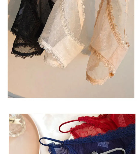 Women's underwear sexy seamless lace hollow out gauze ribbon middle waist female panties ladies breathable comfortable lingerie