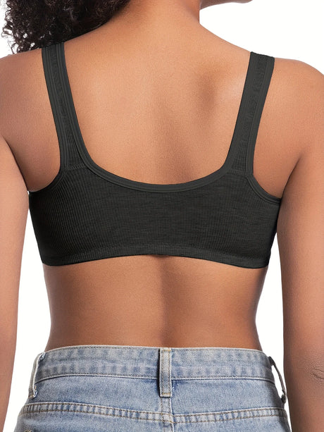 Women's Bra Wire-Free Front Closure Solid Color Full Coverage Fixed Cups More Considerate for Middle-Aged And Elderly Individual