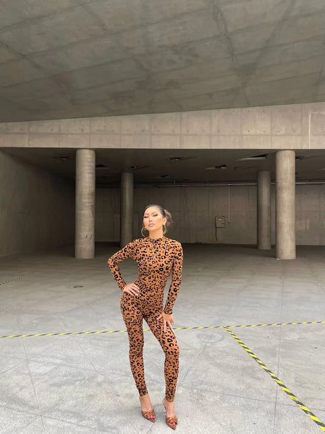 Women European Style Sexy Flocking Sheer Jumpsuit Long Sleeve Slim Fit Bodycon One Piece Outfit Fashion Party Clubwear