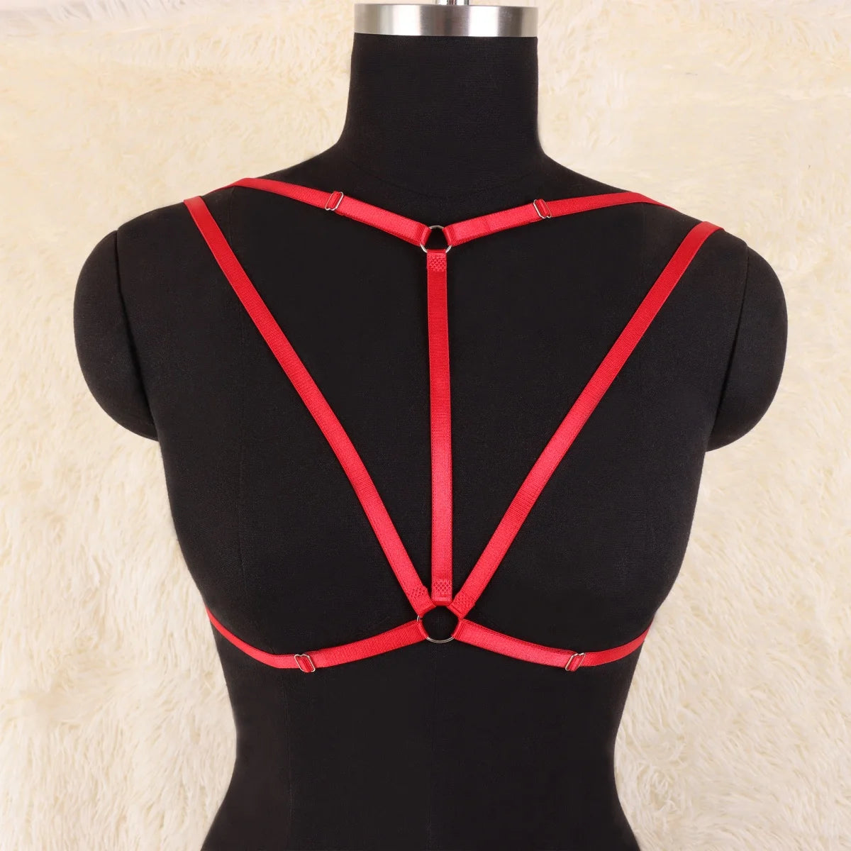 Red Body Harness Belt: Strappy Cage Bralette, Naughty Tank Top