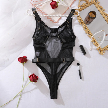 Sexy Lingerie Bodysuit Sheer Mesh Crotchless Romper Womens Shapewear Jumpsuit Romantic Nightwear See Through One Piece Teddy