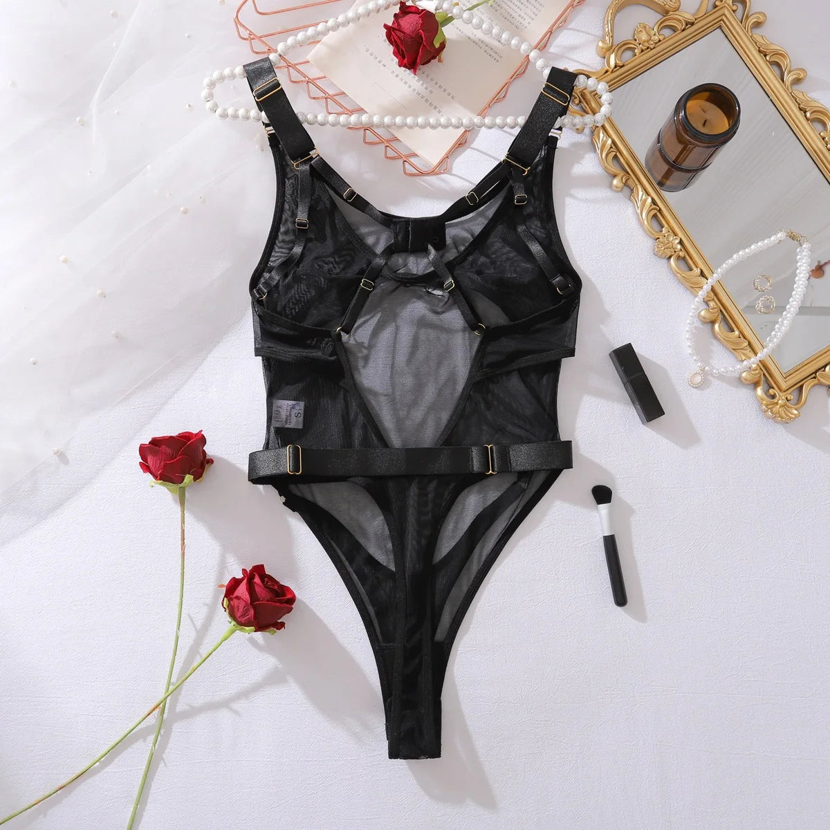 Sexy Lingerie Bodysuit Sheer Mesh Crotchless Romper Womens Shapewear Jumpsuit Romantic Nightwear See Through One Piece Teddy