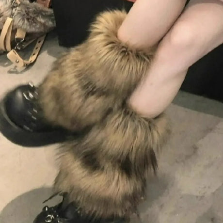 New Y2k Faux Fur Leg Warmers Spicy Girl Harajuku Winter Warm Furry Boots Cover Socks Jk Vintage Hiphop Cosplay Socks Accessories