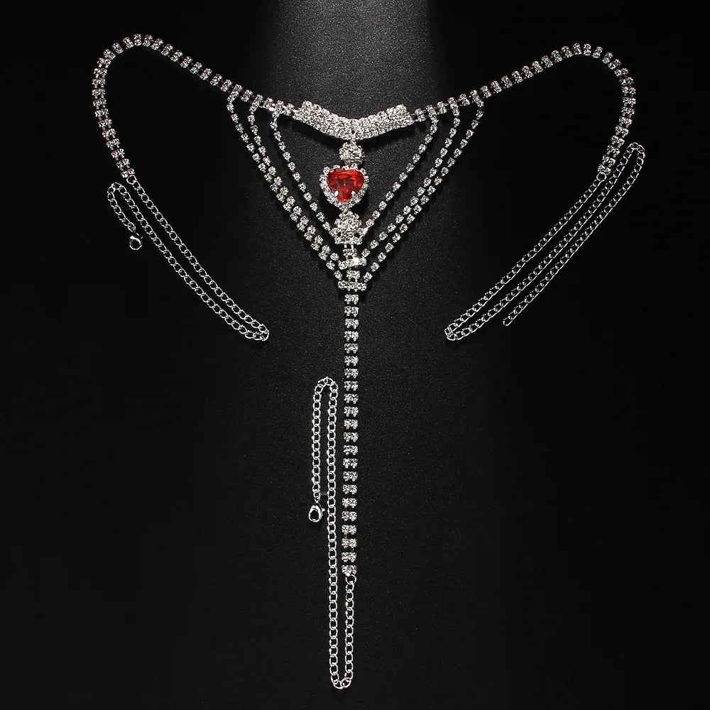 Stonefans Red Heart Jewellry Accessories Charms Waist Chain Fashion 2024 Summer Club Sexy Thong Panties G String Bikini Women