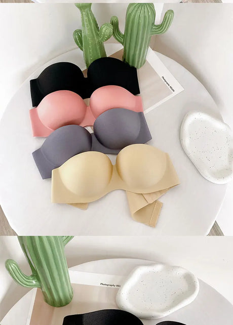 FINETOO 2Pcs Women Invisible Bras Front Closure Bra Sexy Push Up Bra Female Brassiere Strapless Seamless Backless Bralette