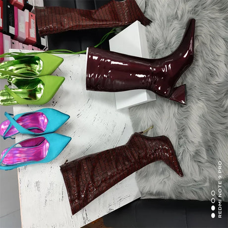 2024 NEW Fashion High Tube Knee High Boots 10cm/6.5cm Thick Heel 21 Colors Women Short Plush Boots Size 45 Winter Leather Shoes