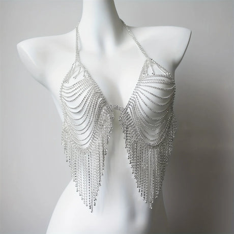 Bikini Crystal Bra Chain Sexy Rhinestone Thong Suit Body Fringed Bra Lumbar Abdominal Chain Women Sexy Underwear Accessories