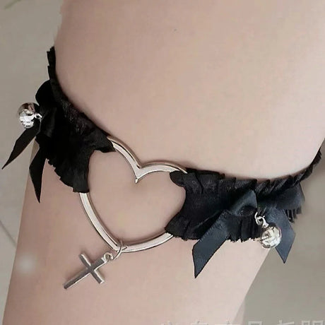 Sexy Cute Heart Bow Lace Choker Necklace Cross Bell Leg Accessories Elastic Loop Jk Gothic Punk Harajuku Collar