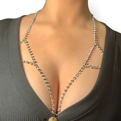 Stonefans Sexy Rhinestone Bra Body Belly Chain Summer Bikini Top Jewelry Beachwear Harness Necklace Inner Mesh Chest Chains Gift