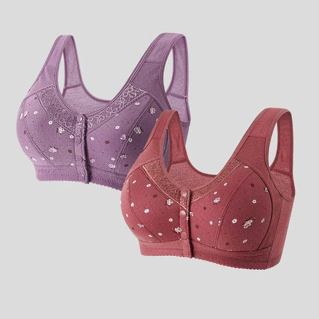 FallSweet Front Closure Cotton Bra for Women Plus Size Seamless Wireless Sports Bras Thin Underwear for Middle-Aged & Elderly