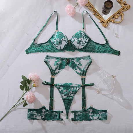 Ellolace Honey Women's Lingerie Sets Sexy Sparkling Bra 5PC Charming Jewel Boudoir Women's Underwear Burning Hot Intimate Kits