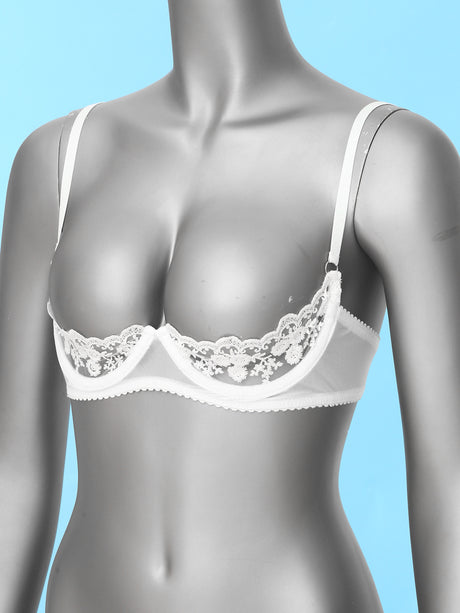 Women's Sexy Open Cup Bra Tops Sheer Floral Lace Underwire Push Up Bralette Cupless Lingerie Exposed Breast Underwear Nightwear