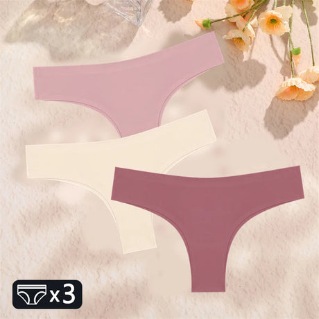 FINETOO 3PC Women Seamless Panties Sexy Brazilian Thong Female Low Waist Solid Color Briefs Comfortable Invisible G-string Panty