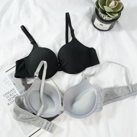 Sexy Women Cotton Gathered Bra Deep V Underwire Ladied Brassiere Push Up Lingerie Solid Bras Backless Intimate Underwear