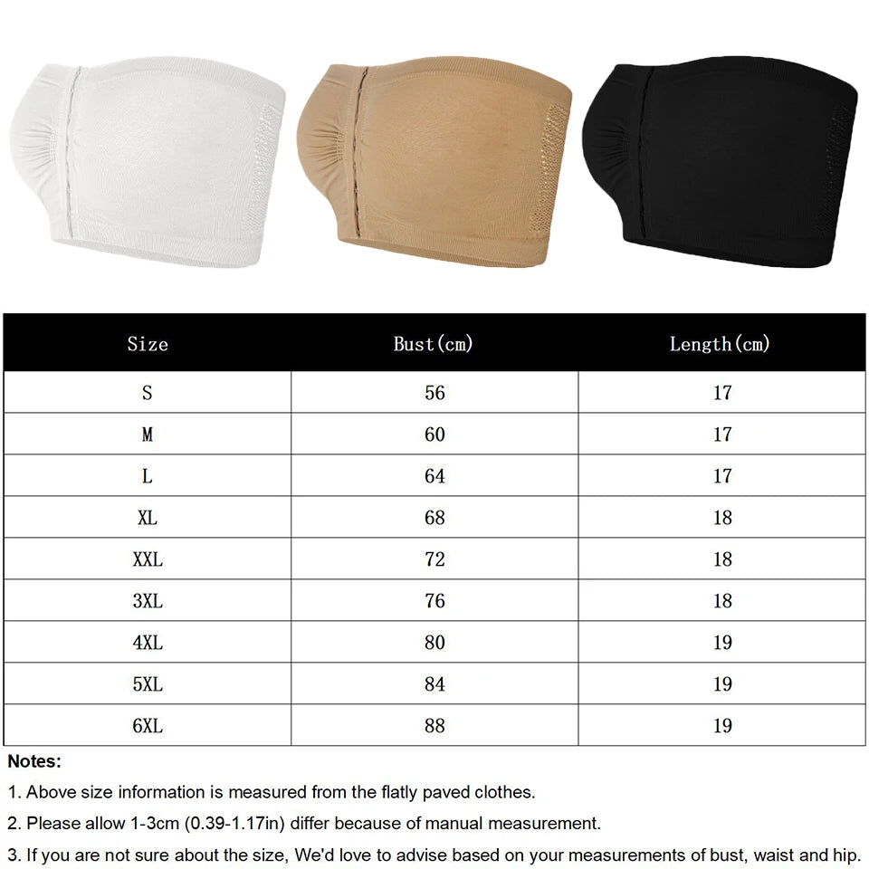 Women's Plus Size Strapless Front Closure Bandeau Bra Seamless Wireless Bralette Tube Top Non-Slip Everyday Brassiere