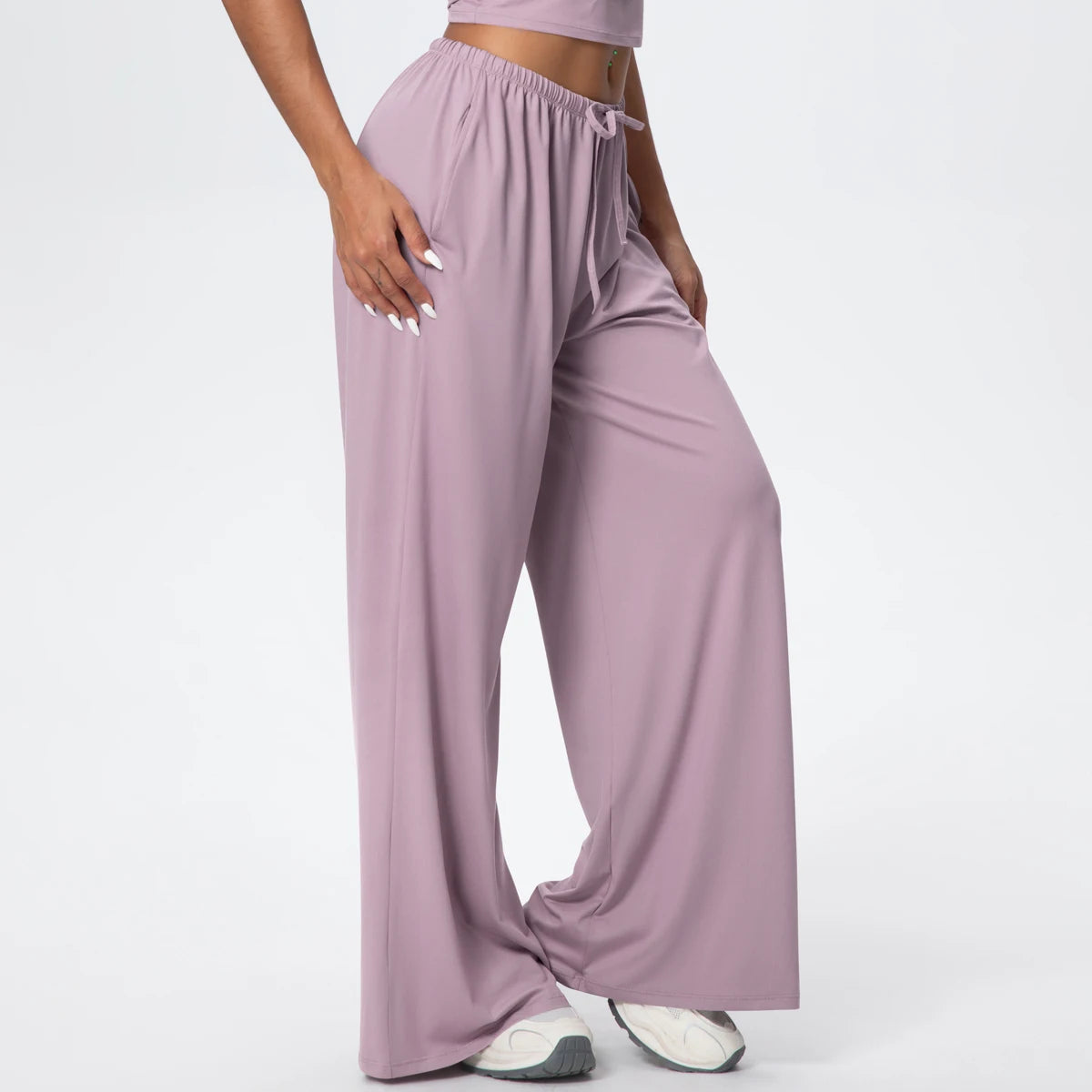 Women Quick Drying Wide Leg Yoga Pants Loose Yoga Pants High Waist With Pockets Fitness Sport Gym Workout Drawstring Full Length