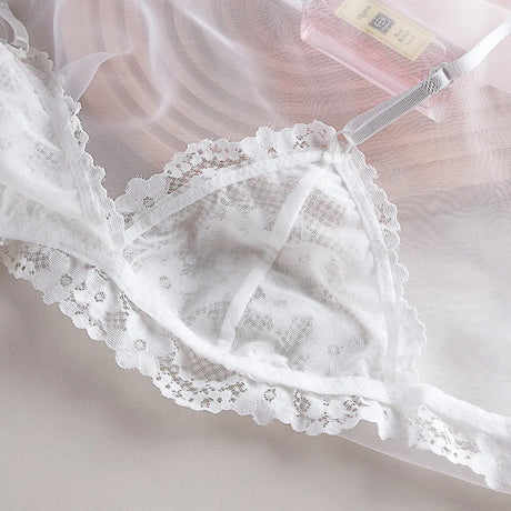 Women Lace Bra and Panties Set Sheer Bralette Low Waist Thongs Triangle Cup Wireless Sexy Lingerie Set Ladies Underwear S-L