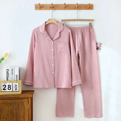 100% Cotton Gauze Women Pajamas Polka Dot Print Sleepwear 2025 Spring Female 2 Piece Set Nightwear Lady Pyjamas Loungewear