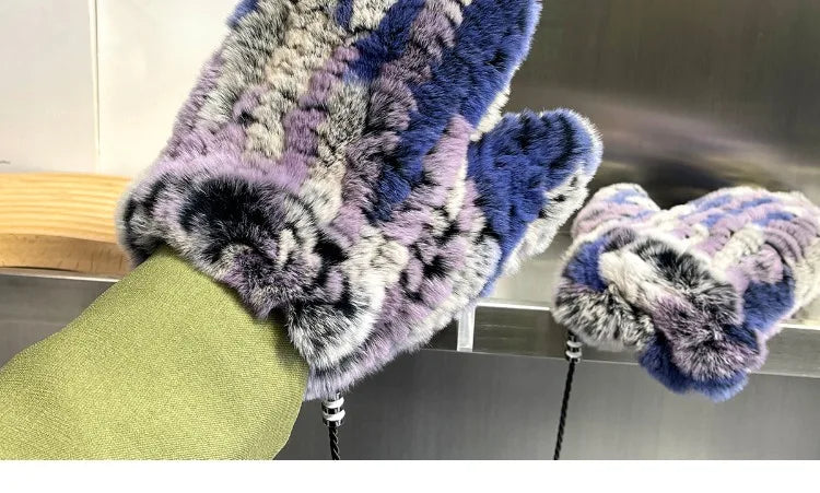 Hot Sale Women's 100% Natural Rabbit Fur Winter Gloves Warm Knit Thick Thermal Mittens Soft Real Fur Outdoor Cold Weather Glove