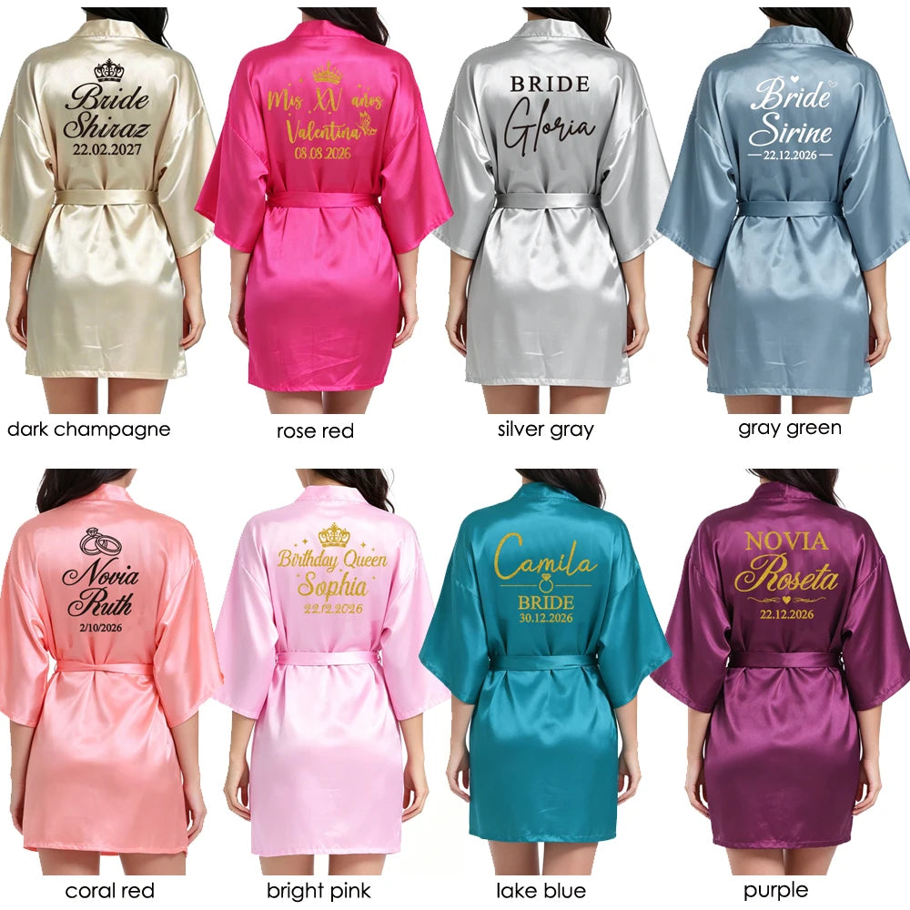 Customized Logo Wedding Date Name Bathrobe Faux Silk Bridal Robe Bride Bridesmaid Wedding Robes Woman Bachelorette Preparewear