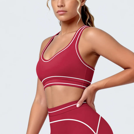 Women's Yoga Bra Vest Fitness Tank Running Workout Gym Top Push Up Padded Soft Slim Contrast Piping Racerback Sports Underwear