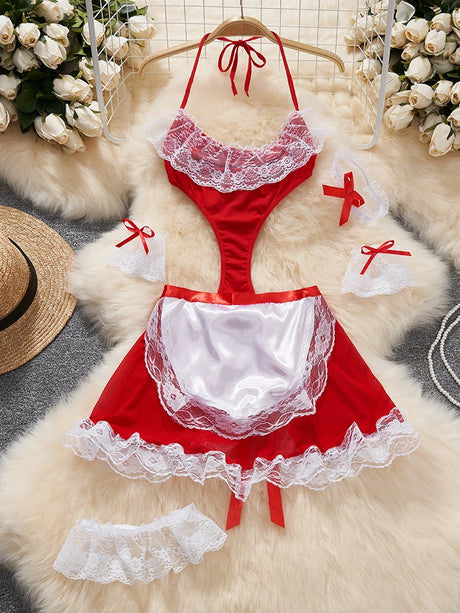 Women Sets Ruffled Apron Shorts Headband Maid Cosplay Costume Rabbit Officer Party Park Performance Sexy Suits Hotsweet Clothes