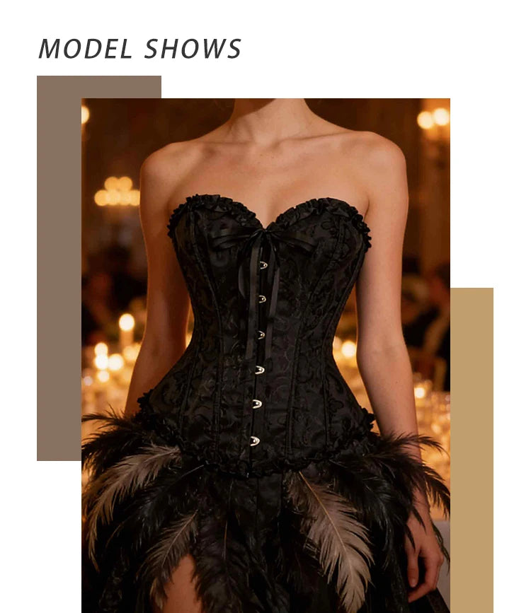 Women Bustier Corset Victorian Gothic Jacquard Front Busk Waist Cincher Halloween Party Wear