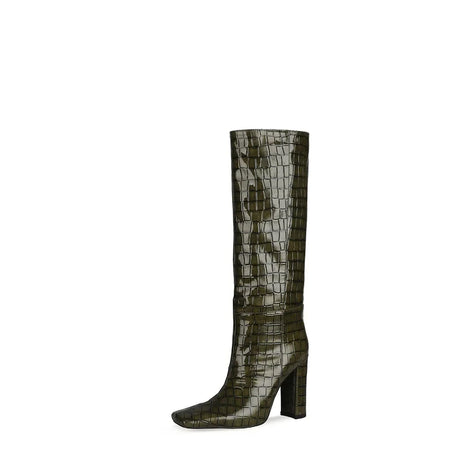 2024 NEW Fashion High Tube Knee High Boots 10cm/6.5cm Thick Heel 21 Colors Women Short Plush Boots Size 45 Winter Leather Shoes