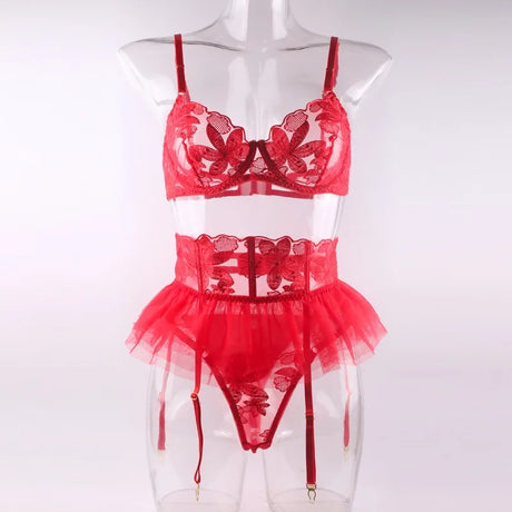 Toucheart 3 Piece Set Lingerie Garter Sets Lingerie For Woman Sexy Mini Skirt See-Through Embroidered Bra Erotic Underwear New