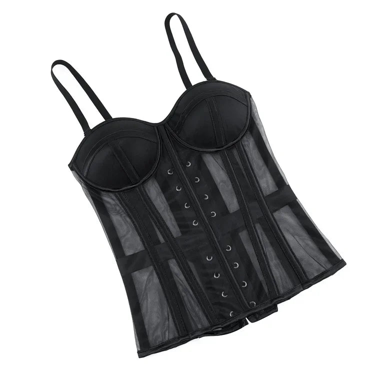 WSHKING Overbust Corset With Bra Korset Woman Strapless Bustier Top Mesh Women Lingerie Black White Sexy Lingerie